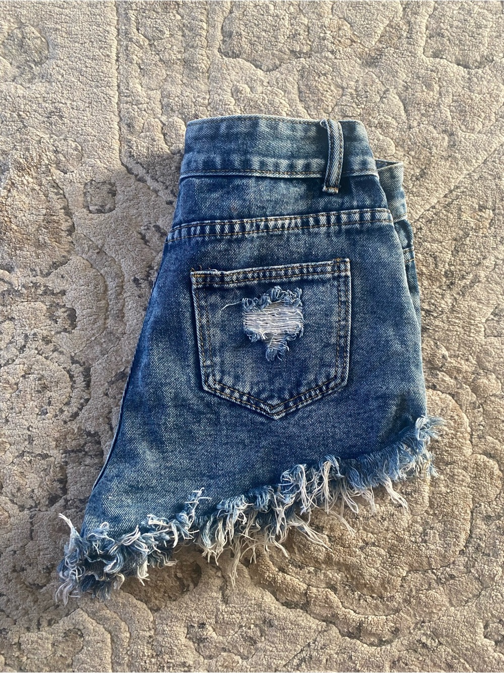SHEIN Washed Blue Distressed Frayed Hem Denim Shorts
